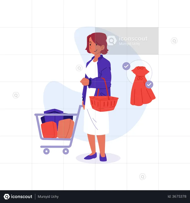 Girl walking with shopping cart  Illustration