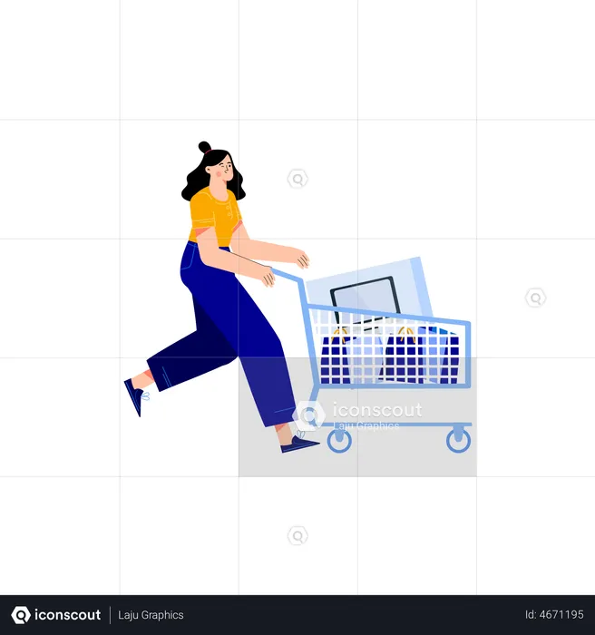 Girl walking with shopping cart  Illustration