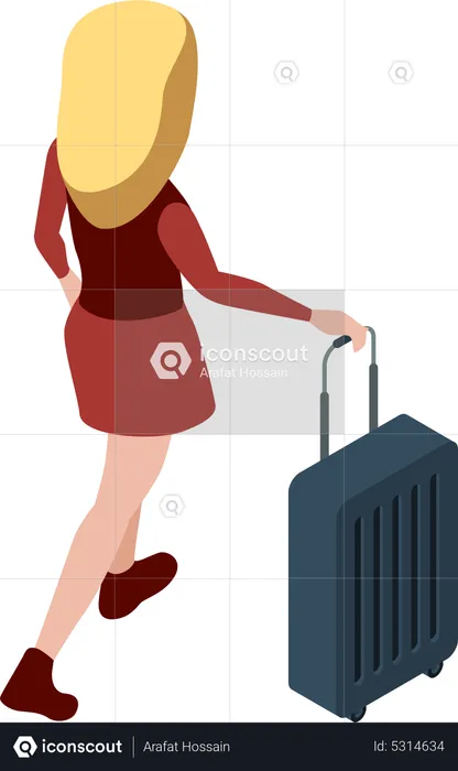Girl walking with suitcase  Illustration