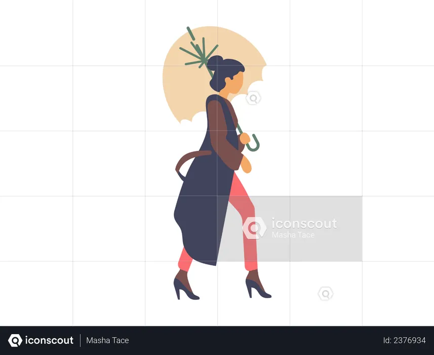 Girl walking with umbrella  Illustration