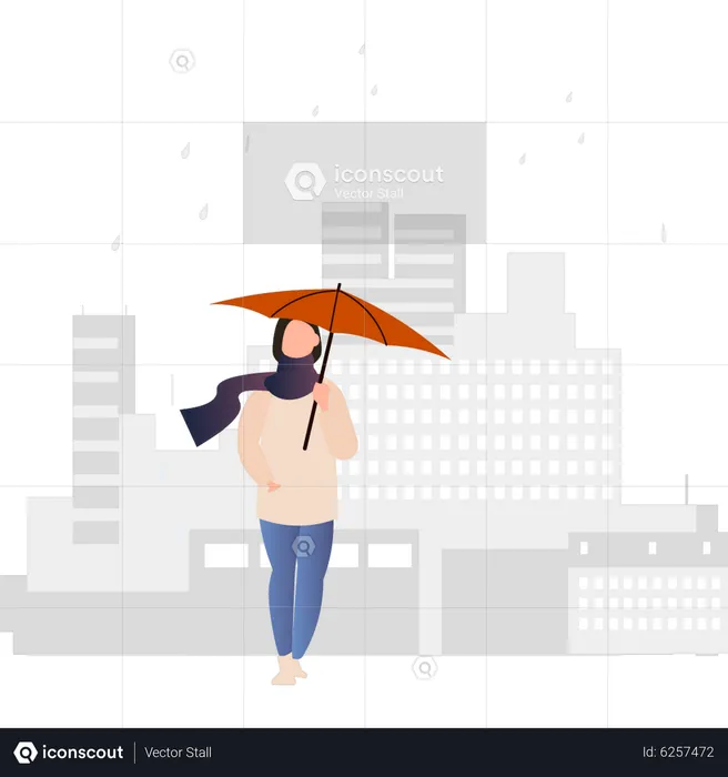 Girl walking with umbrella  Illustration