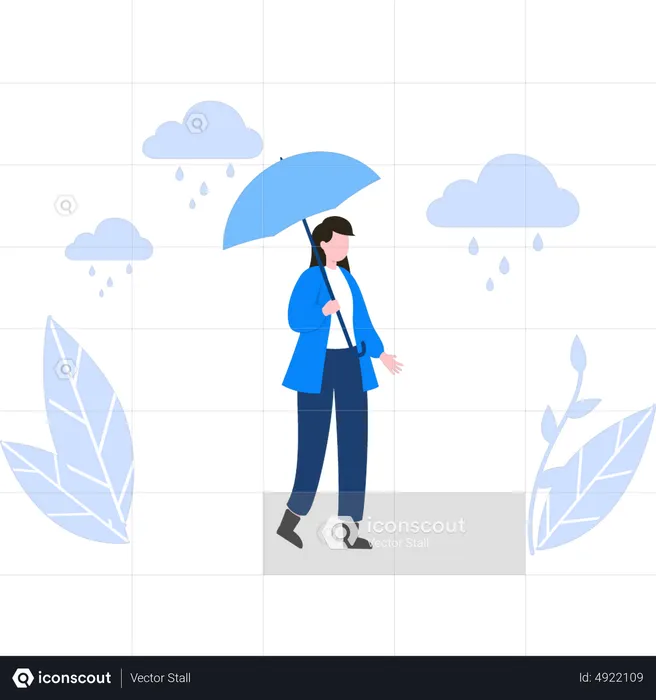 Girl walking with umbrella in rain  Illustration