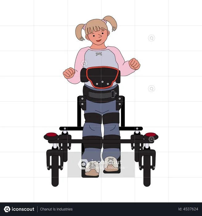 Girl walking with walk aid scooter  Illustration