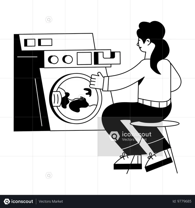 Girl Washing Clothes using washing machine  Illustration