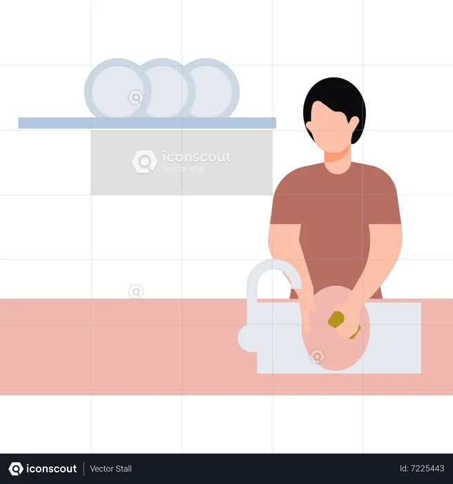 Girl washing dishes  Illustration