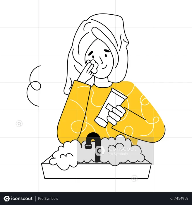 Girl Washing Face  Illustration