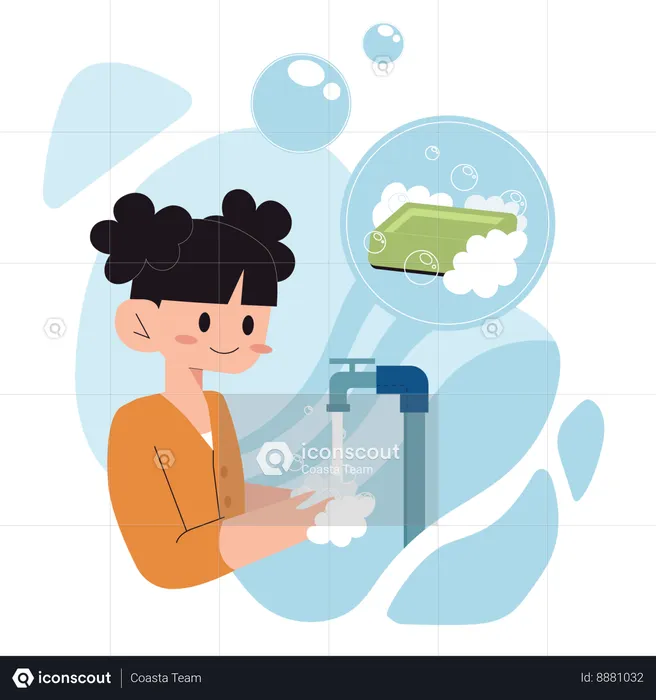 Girl washing hand  Illustration