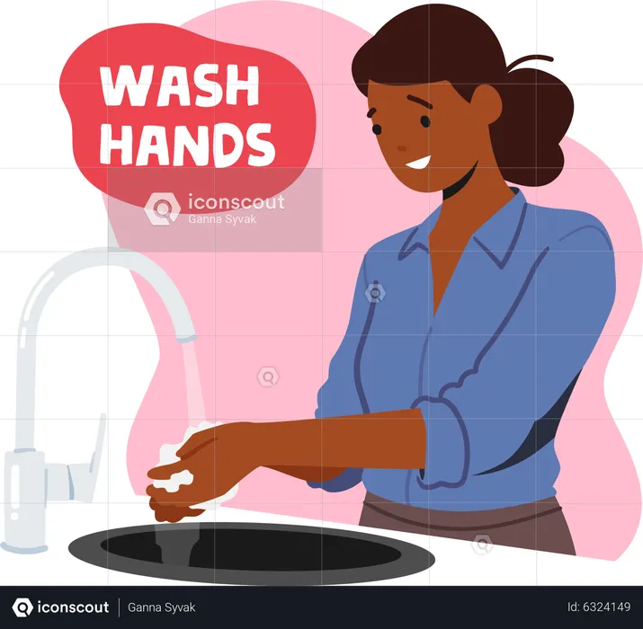 Girl washing hands for daily hygiene  Illustration