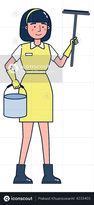 Girl washing mirror panel  Illustration