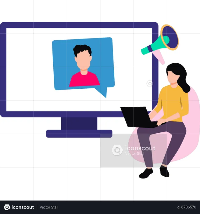 Girl watches marketing video  Illustration