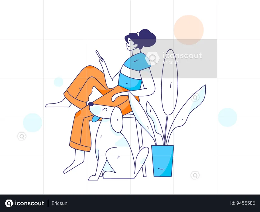 Girl watching at mobile while relaxing at home  Illustration