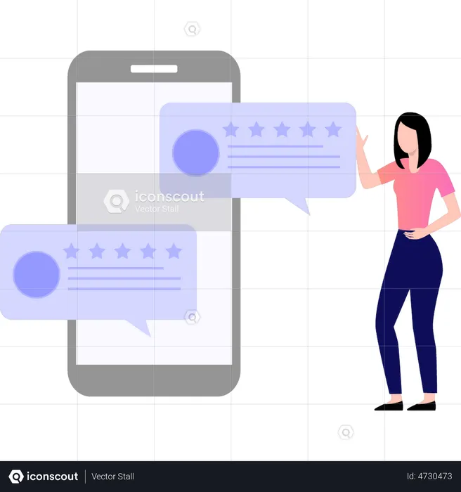 Girl watching comments on mobile  Illustration