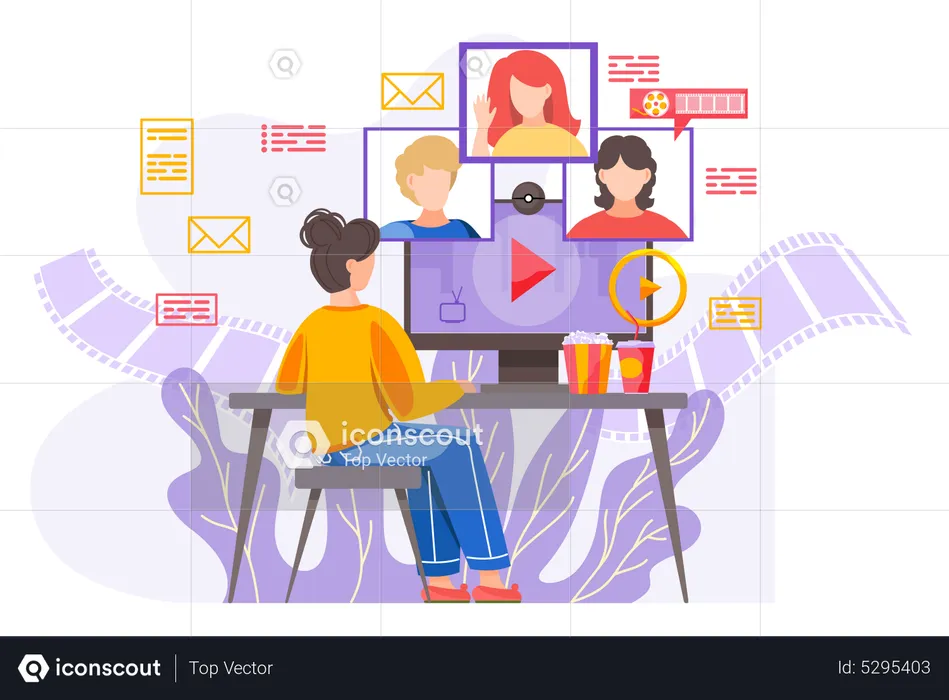 Girl watching different online videos  Illustration