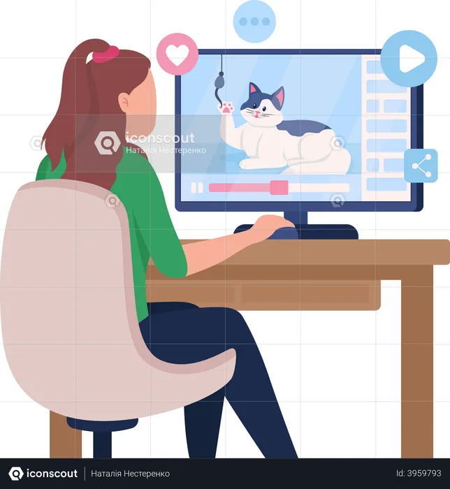 Girl watching funny videos on internet  Illustration