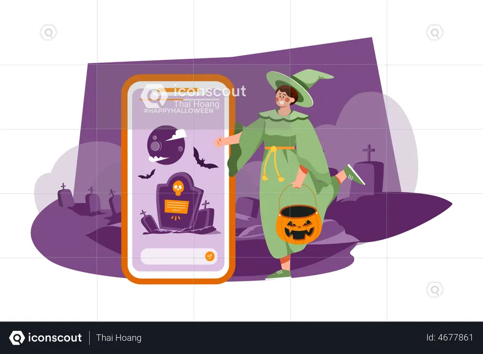 Girl Watching Halloween Post  Illustration