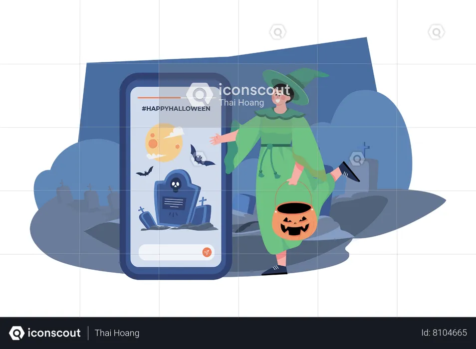 Girl Watching Halloween Post  Illustration