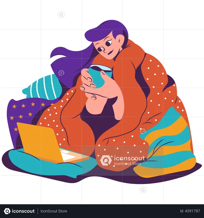 Girl watching movie at weekend  Illustration