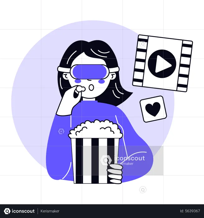 Girl Watching Movie in Metaverse  Illustration