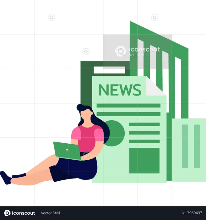 Girl watching news on laptop  Illustration