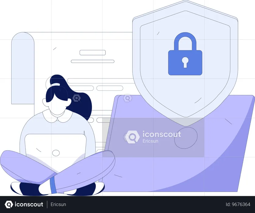 Girl watching online video for cyber security  Illustration