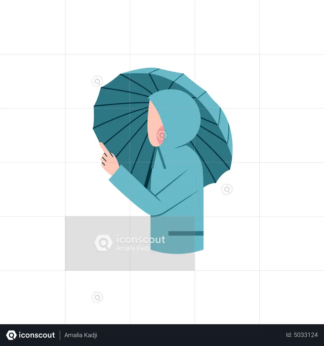 Girl watching rain during monsoon season  Illustration