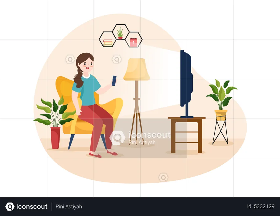 Girl watching tv  Illustration