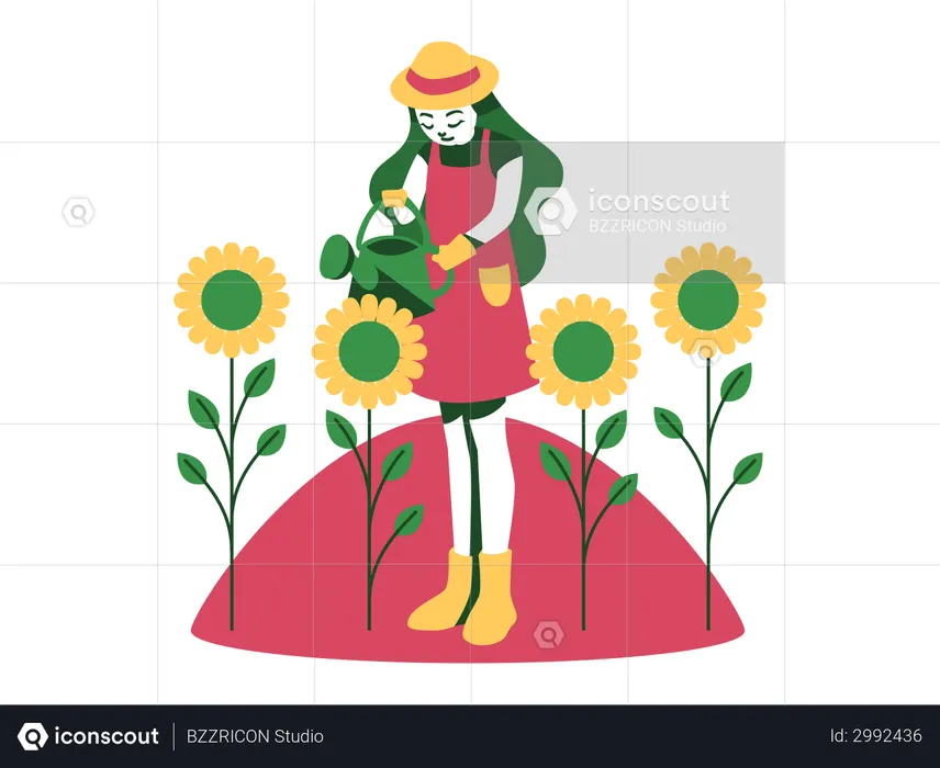 Girl Watering Flowers  Illustration