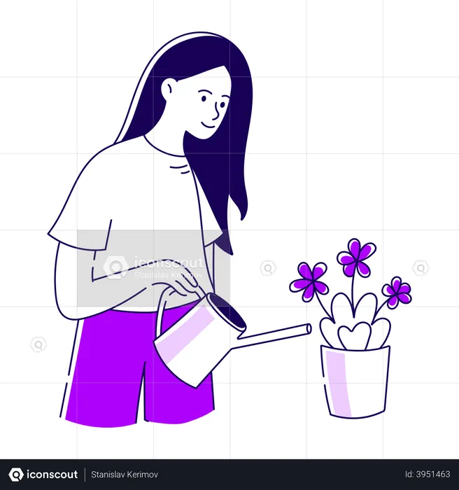 Girl Watering Flowers  Illustration