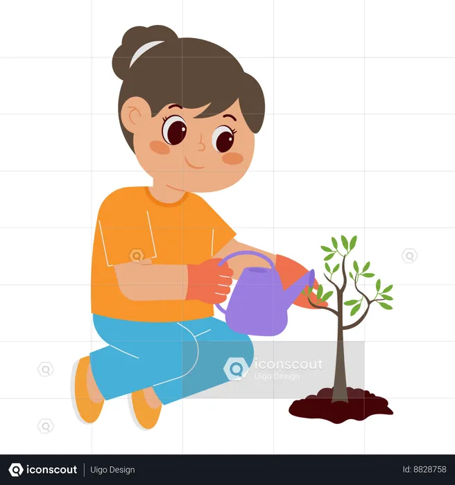 Girl Watering Plant  Illustration