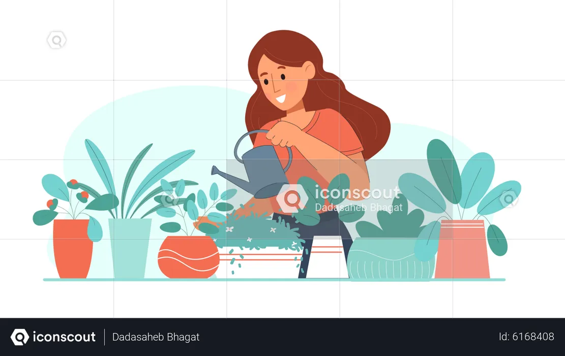 Girl watering plant  Illustration
