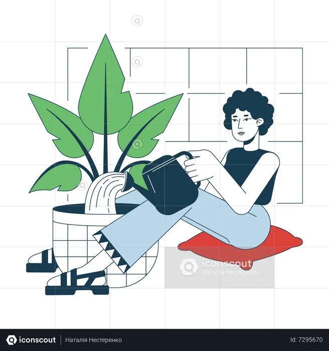 Girl Watering plant  Illustration