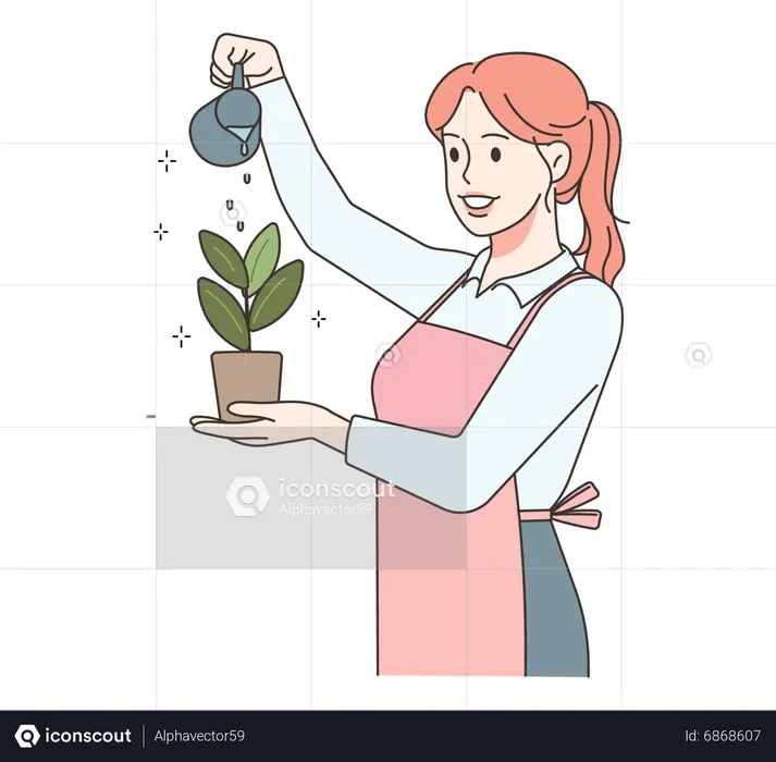 Girl watering plant  Illustration