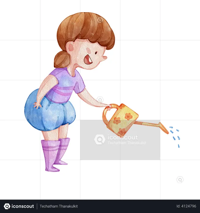 Girl watering plants  Illustration