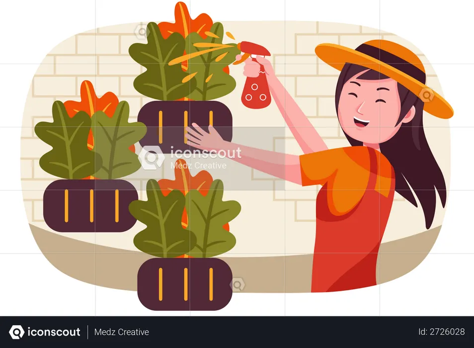 Girl watering plants  Illustration