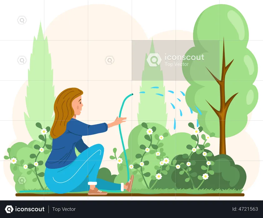 Girl watering plants  Illustration