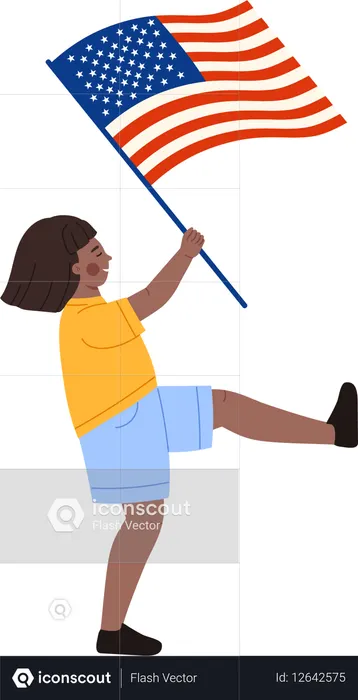 Girl waving american flag  Illustration