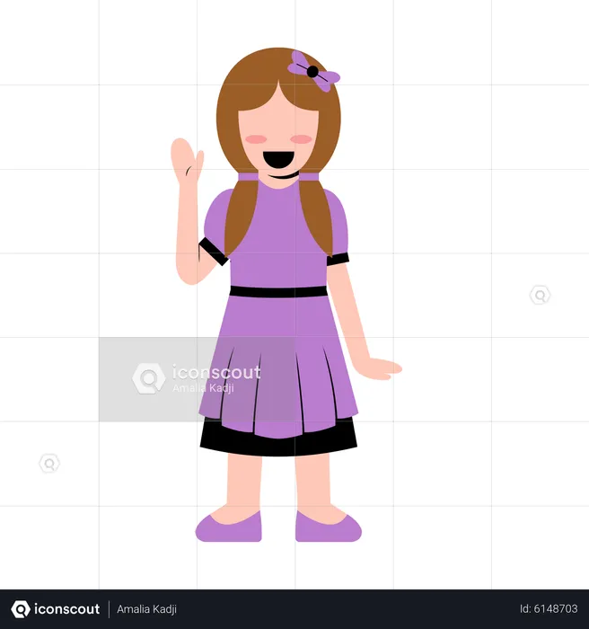 Girl Waving Hand  Illustration