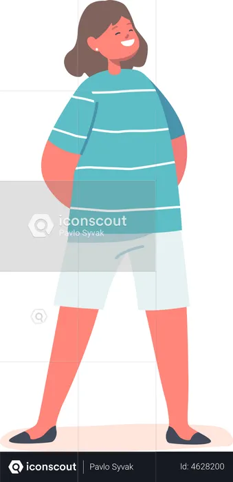 Girl Wear Striped Blue T-shirt and White Shorts Trousers  Illustration