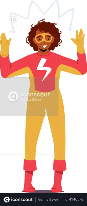 Girl Wear Super Hero Costume with Flash  Illustration