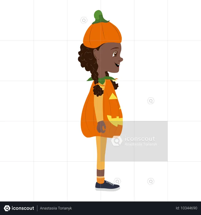 Girl Wearing a Pumpkin Halloween Costume  Illustration