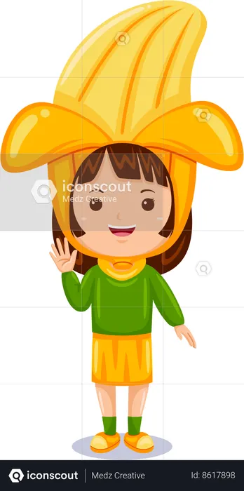 Girl wearing banana costume  Illustration