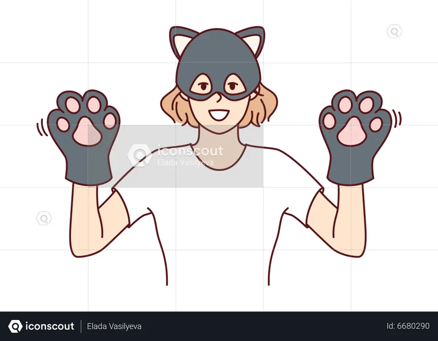 Girl wearing cat costume  Illustration