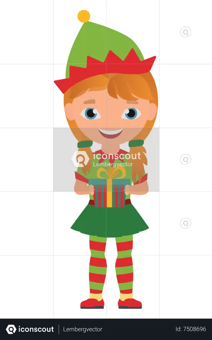 Girl wearing christmas elf costume  Illustration