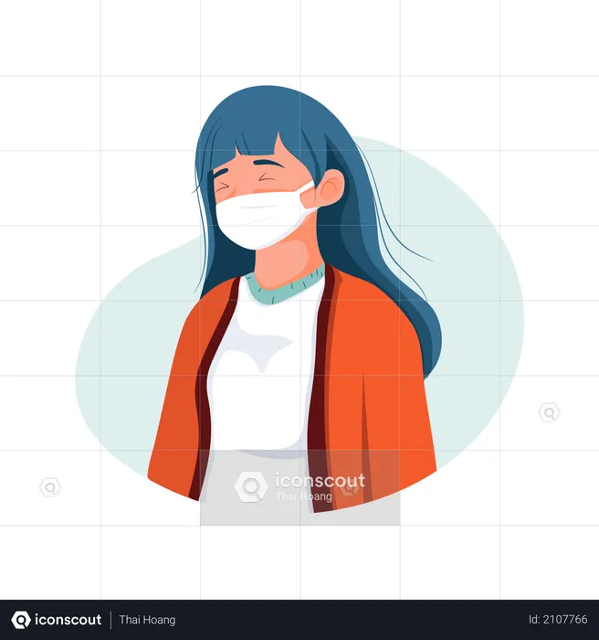 Girl Wearing Face mask  Illustration