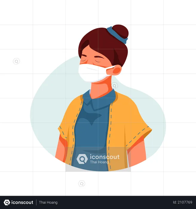 Girl Wearing Face mask  Illustration