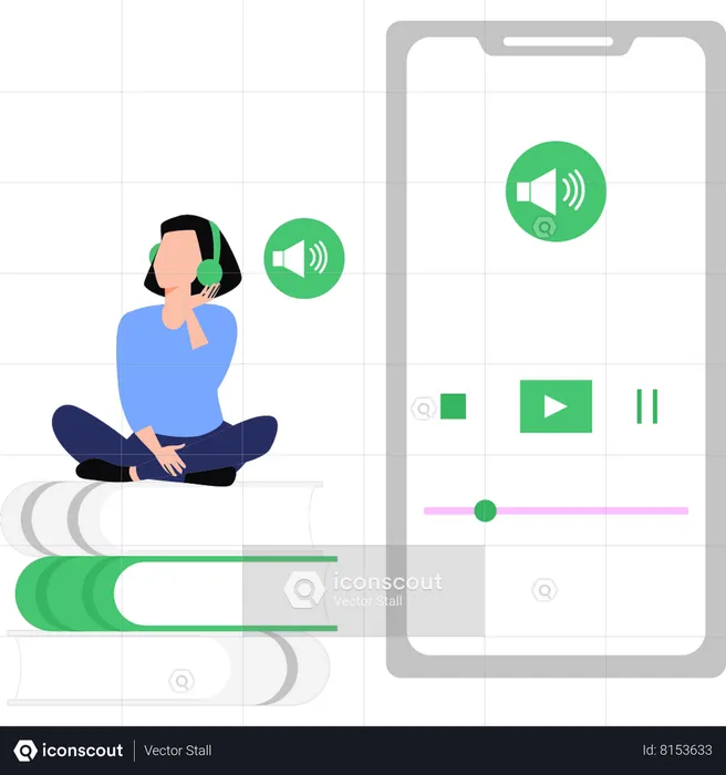 Girl Wearing Headphones Ltening To Music On Phone  Illustration