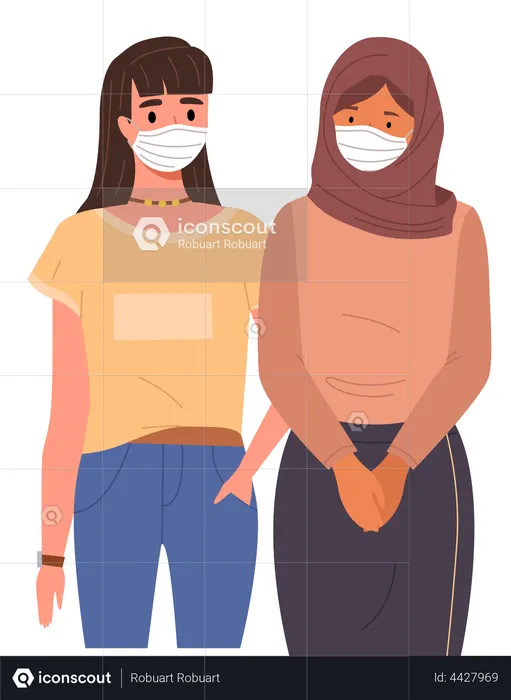 Girl wearing medical masks  Illustration