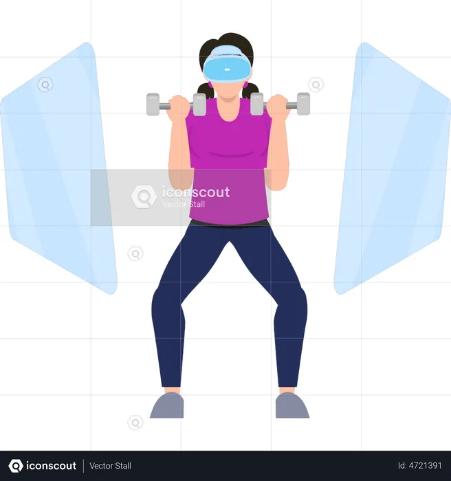 Girl wearing VR glasses doing a workout at home  Illustration