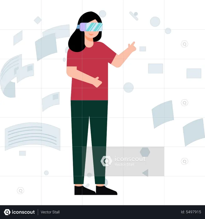 Girl wearing VR glasses looking at things  Illustration