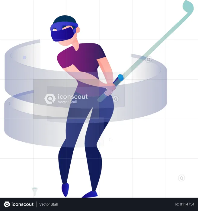 Girl Wearing Vr Playing Hockey  Illustration